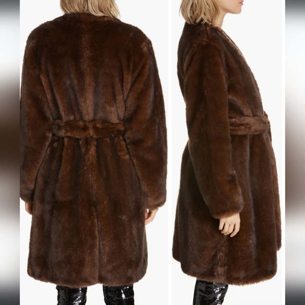 Nwt Frame Denim Faux Mink Long Wrap Coat - Picture 6 of 17